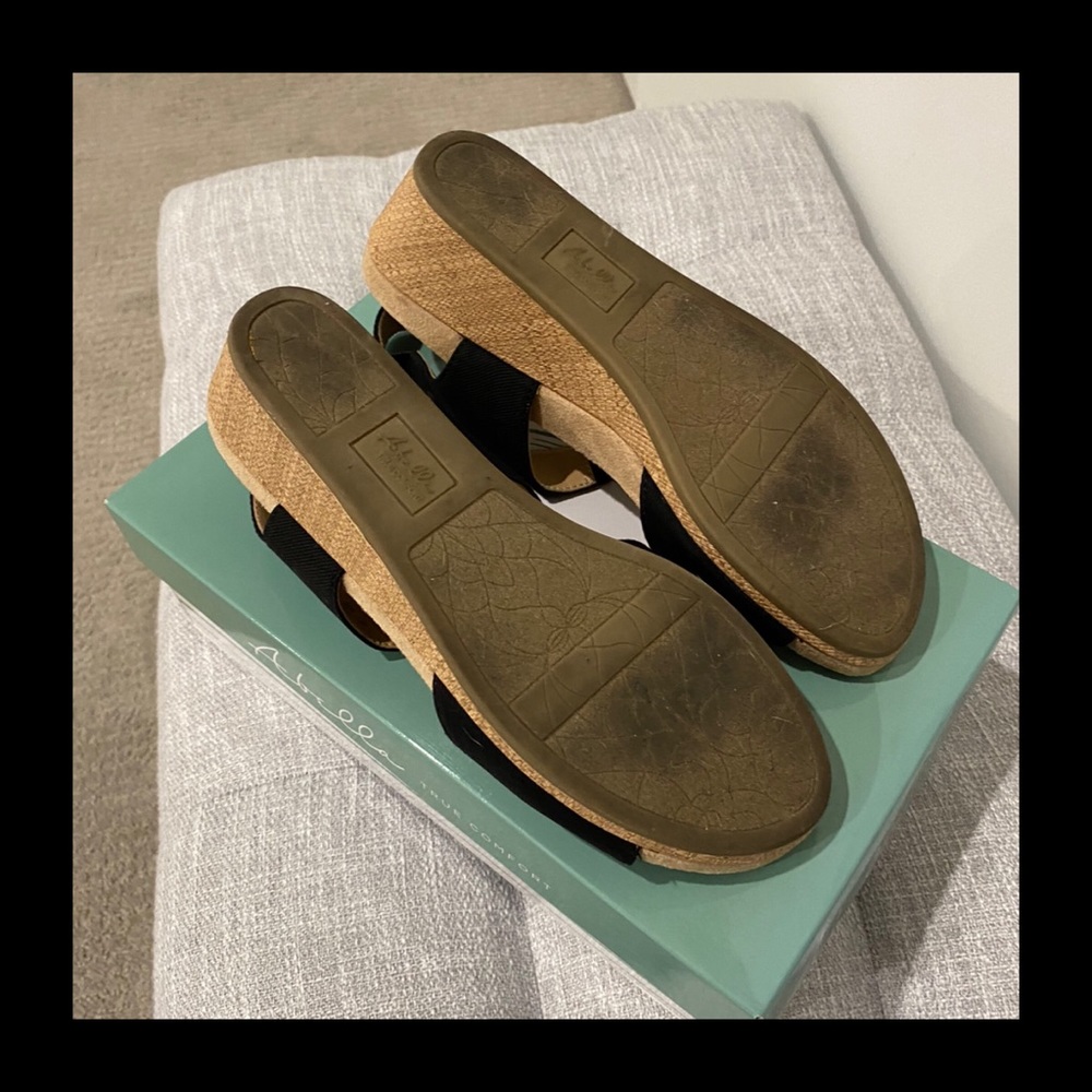Abella Black Canvas Wedge Shoes - Picture 4 of 5